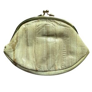 Lee Sands Vintage Eel Skin Coin Purse Cream Double Kiss Lock Small Wallet